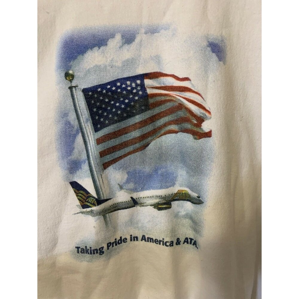VTG ATA Airlines Sweatshirt Jerzees White Sz XL Taking Pride‎ In America …